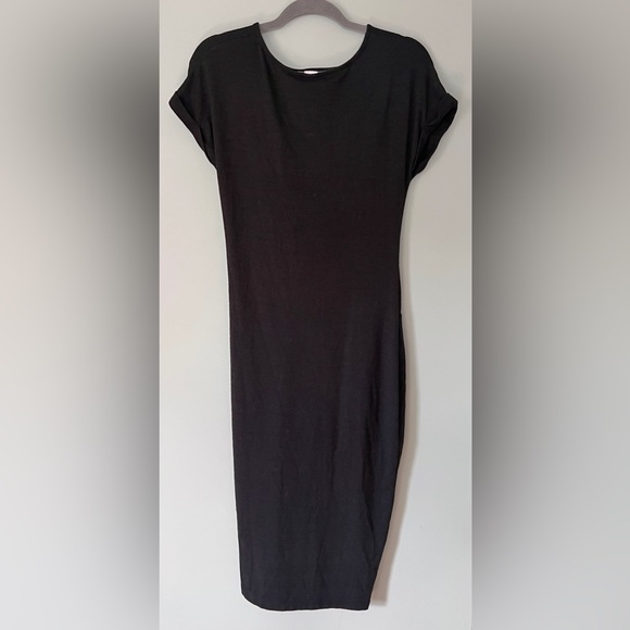 Gap Black Softspun Short Cap Sleeve Twist Knot Front Midi Dress Black Small - Picture 8 of 8